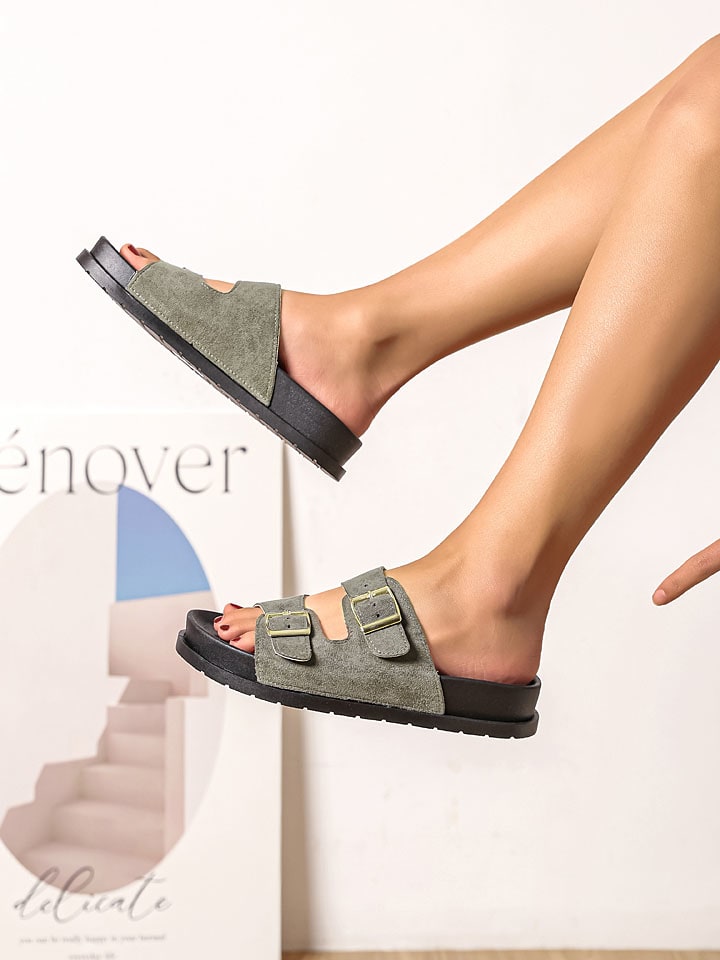 Sixth Sens Pantoletten in Khaki günstig kaufen