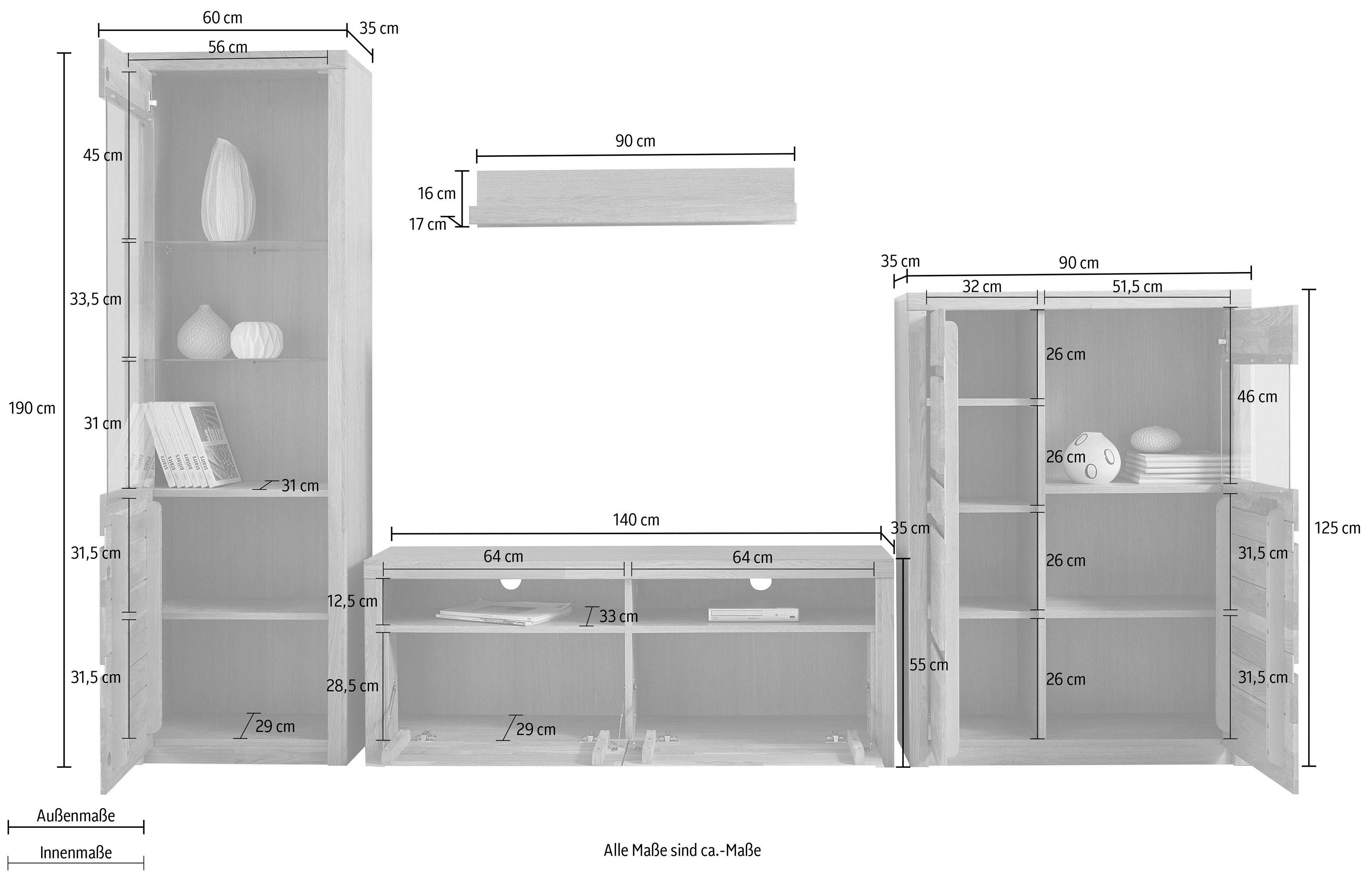 Woltra Wohnwand Silkeborg, (Set, 4-St), teilmassives Holz