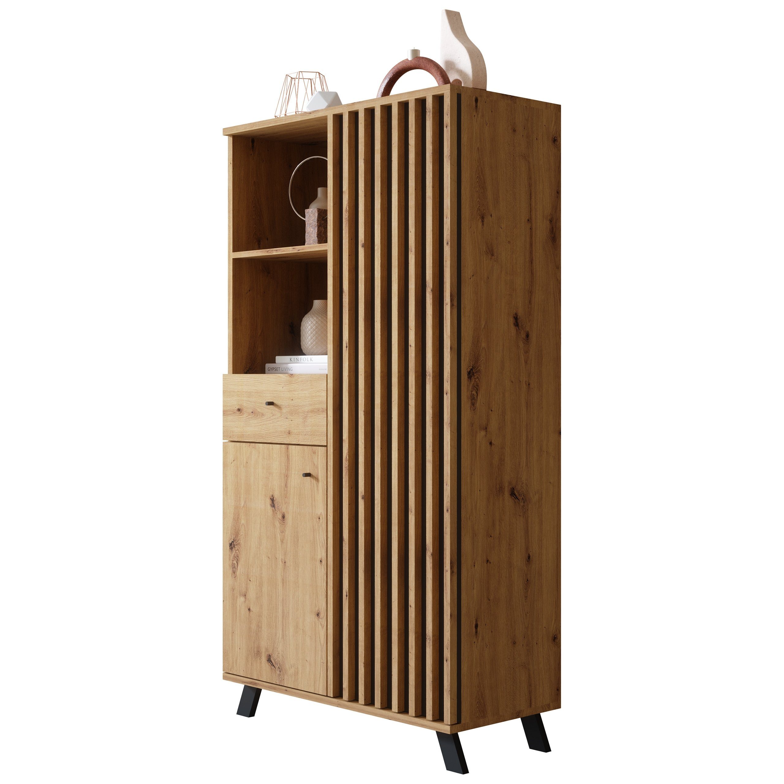 Newroom Highboard Barea, Wildeiche Highboard Modern Wandpaneel Vintage Sideboard Anrichte Wo...