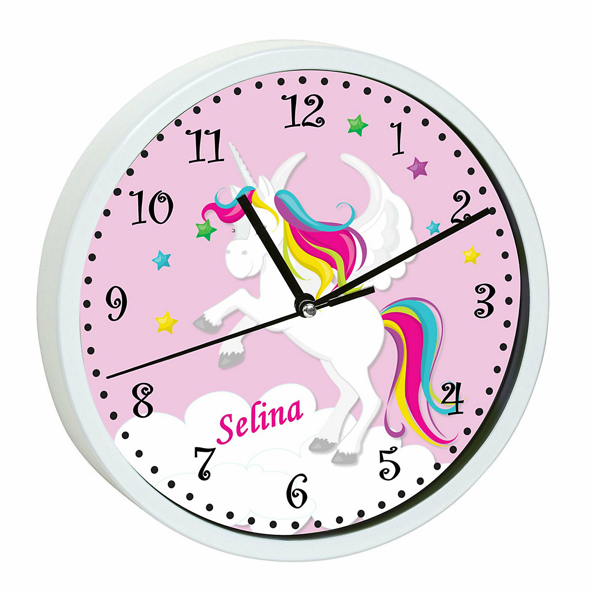 Kinder Wanduhr personalisiert mit Name Pegasus Rosa