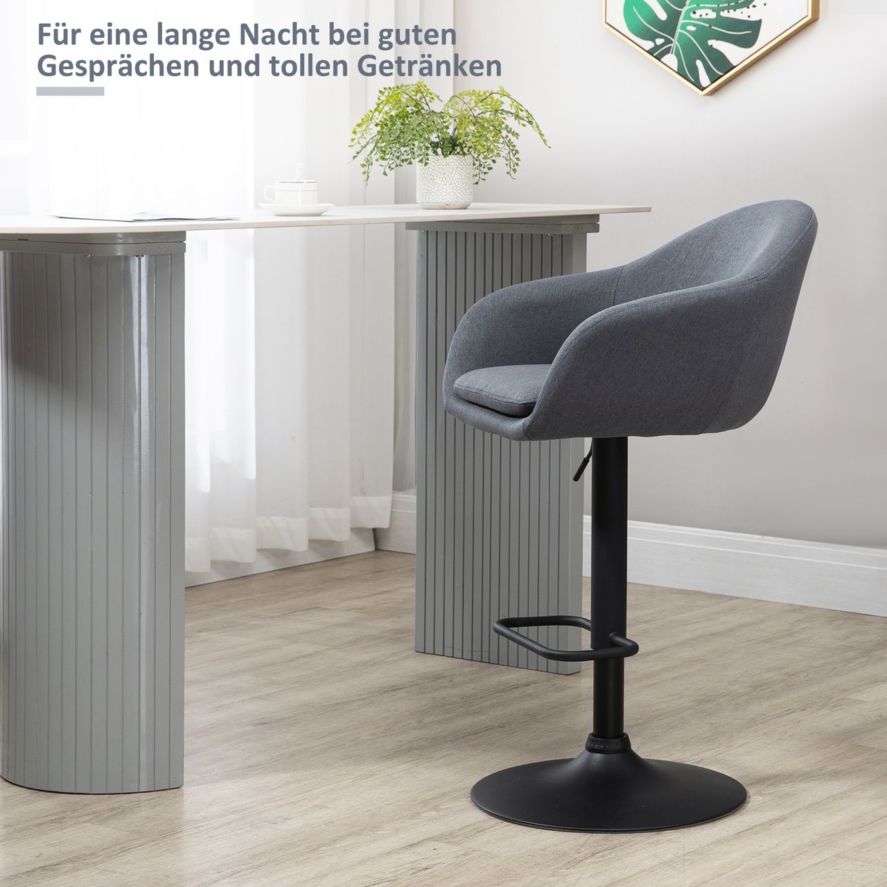 HOMCOM Barhocker 92-112cm Höhenverstellbarer Barstuhl mit Leinenoptik Dunkelgrau
