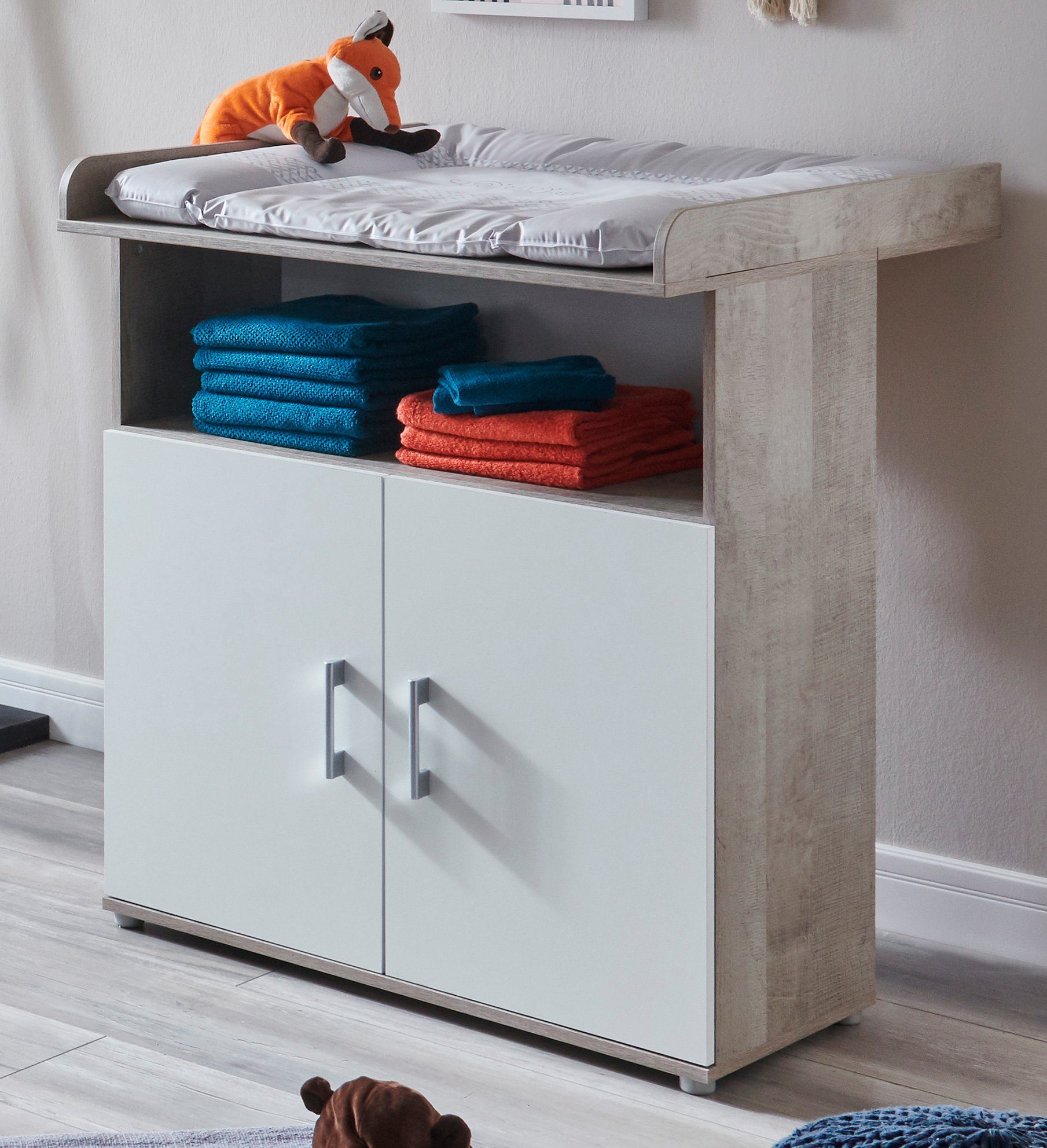 arthur berndt Babyzimmer-Komplettset arthur berndt Kilian, (Set, 5-St), Kleiderschrank, Kinderbett, Wickelkommode, Seiten und Wickelkomm-Regal