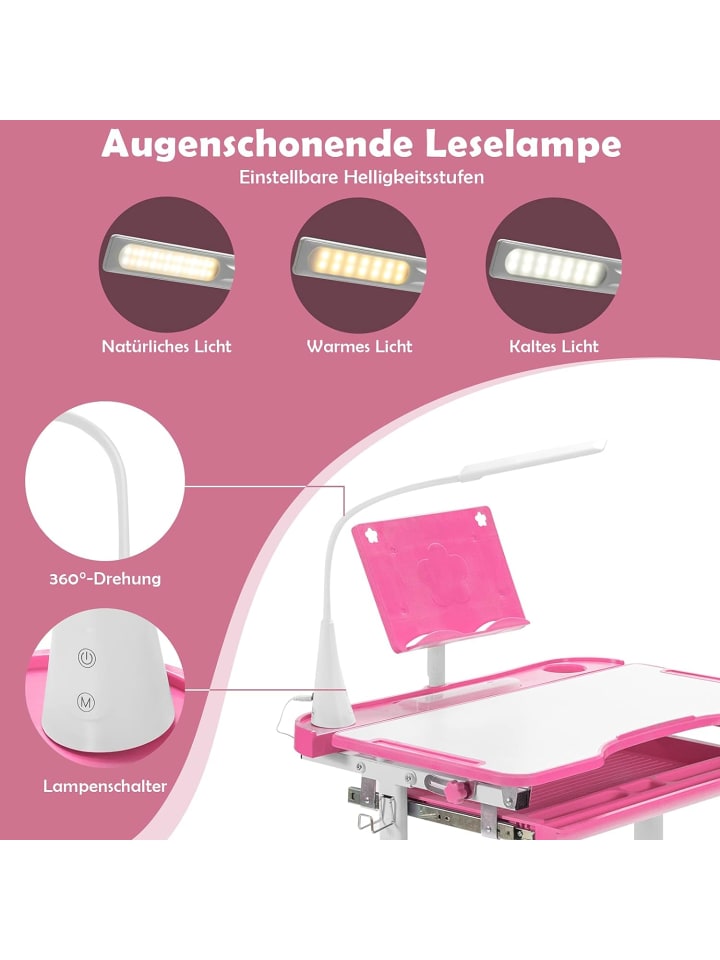 COSTWAY Kinderschreibtisch Set mit Licht ab 4 Jahren in Rosa günstig kaufen onesize