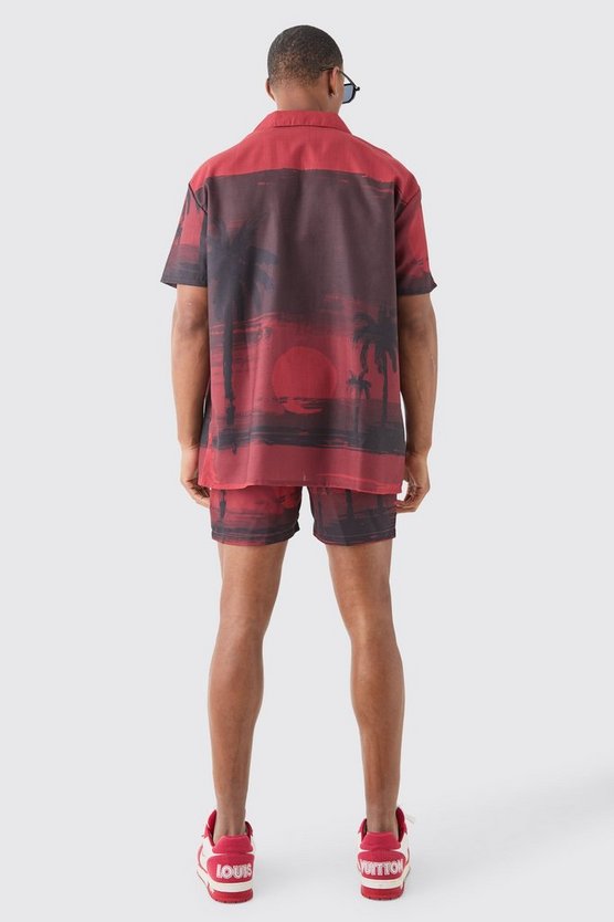 Oversize Hemd & Badehose mit Palmen-Print