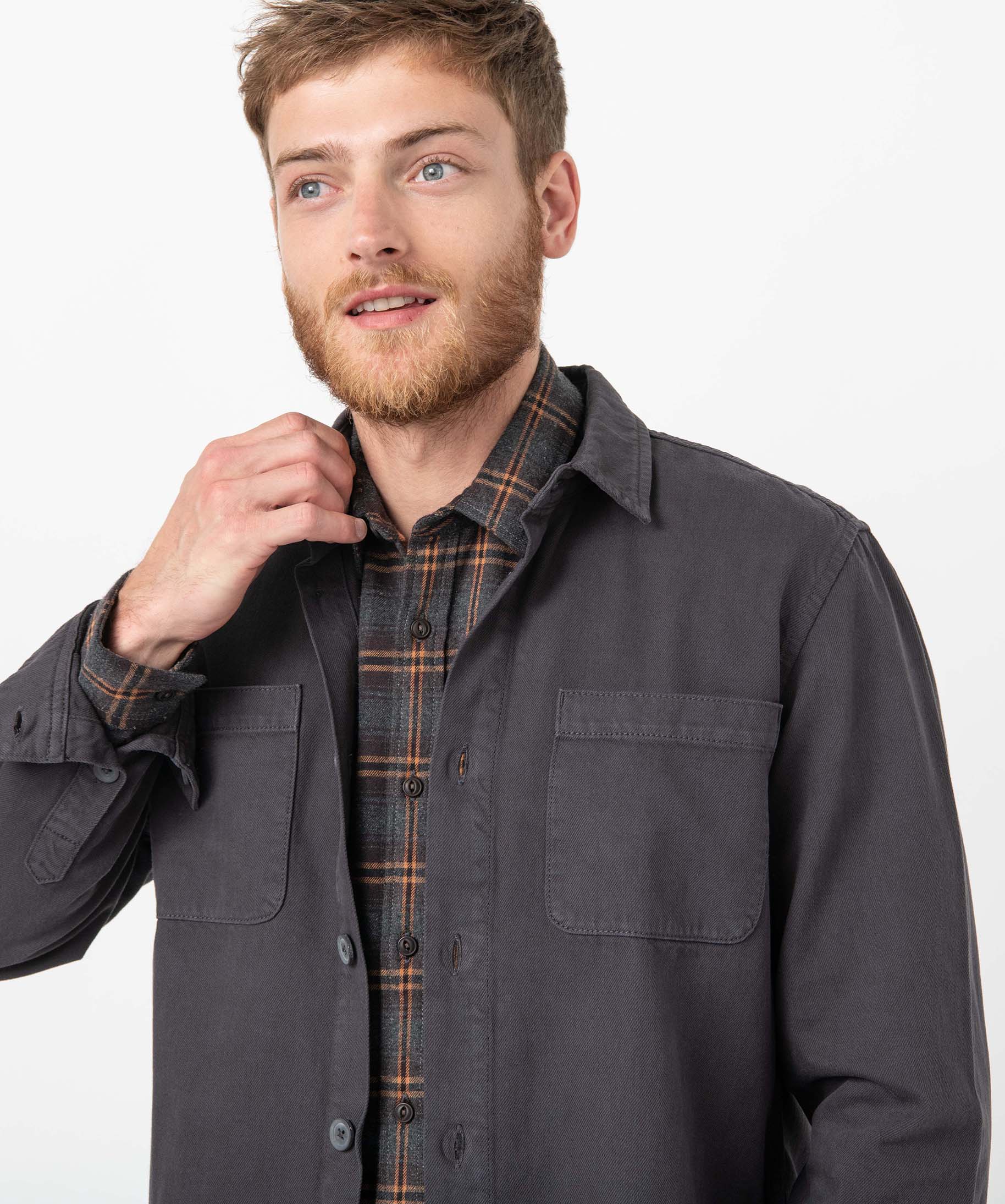 Sur-chemise homme unie aspect denim gris fonce | GEMO