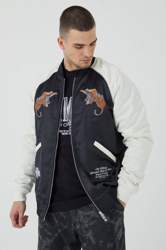 Tall Souvenir-Bomberjacke aus Satin mit Stickerei