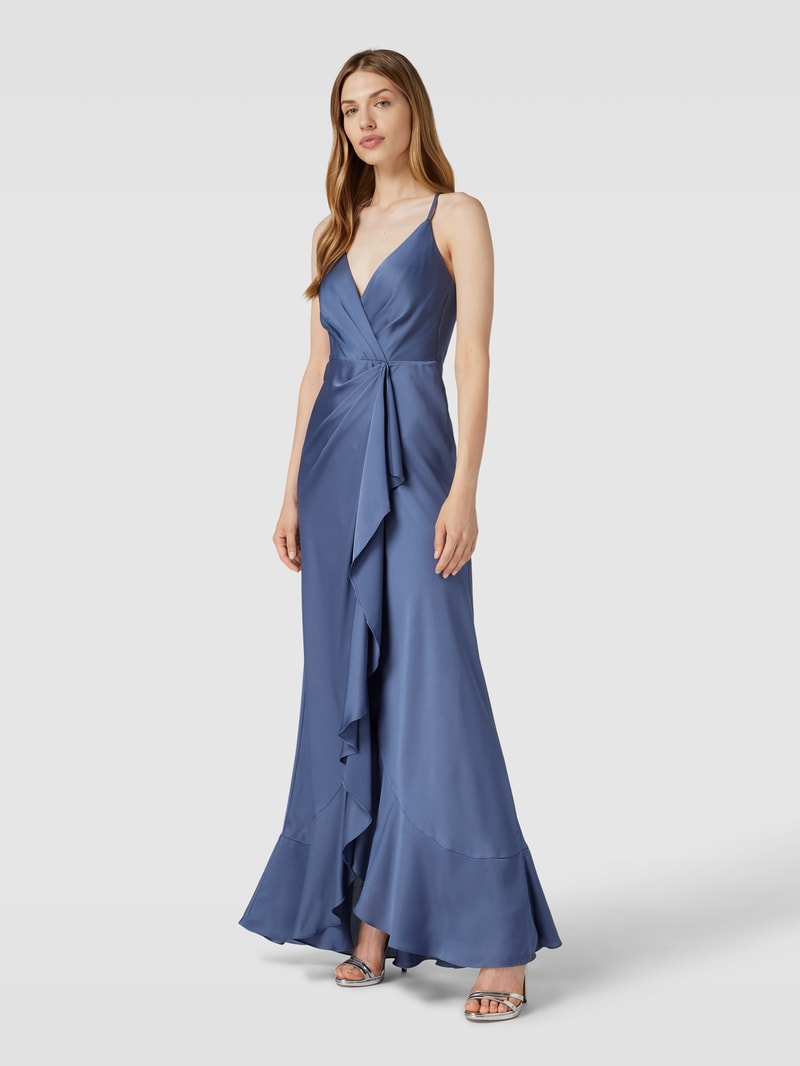 Abendkleid in Wickel-Optik in rauchblau