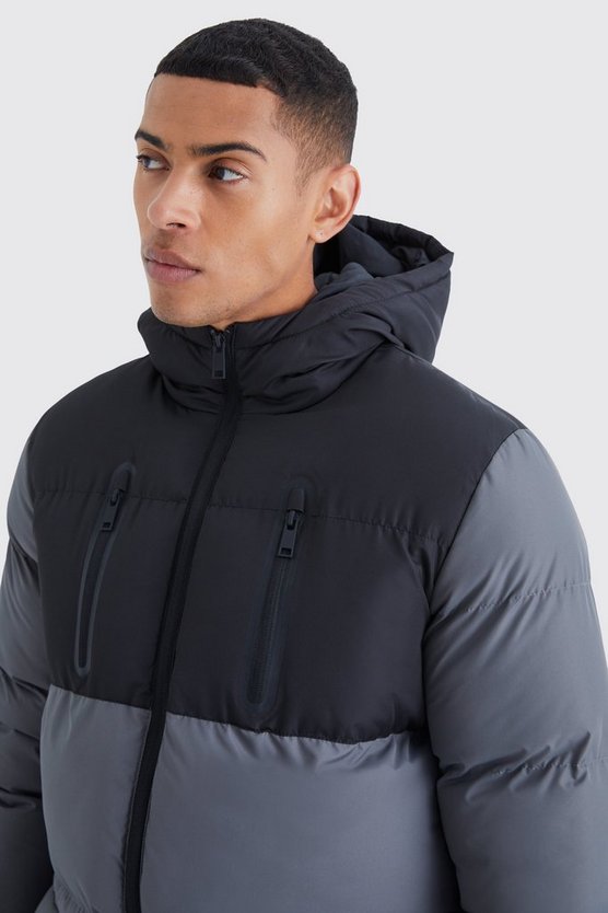 Colorblock Steppjacke mit Kapuze