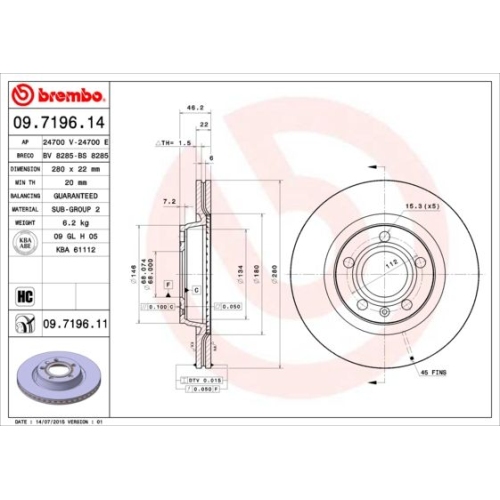 09.7196.11 BREMSSCHEIBE BREMBO VA  VP2 - ATU