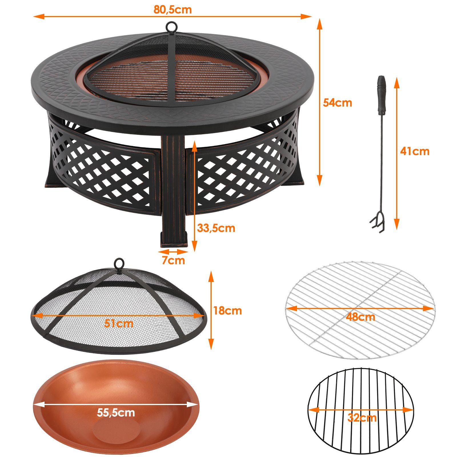 Femor Feuerschale, Feuerstelle, Φ81cm Feuerkorb,Feuerschalen für den Garten