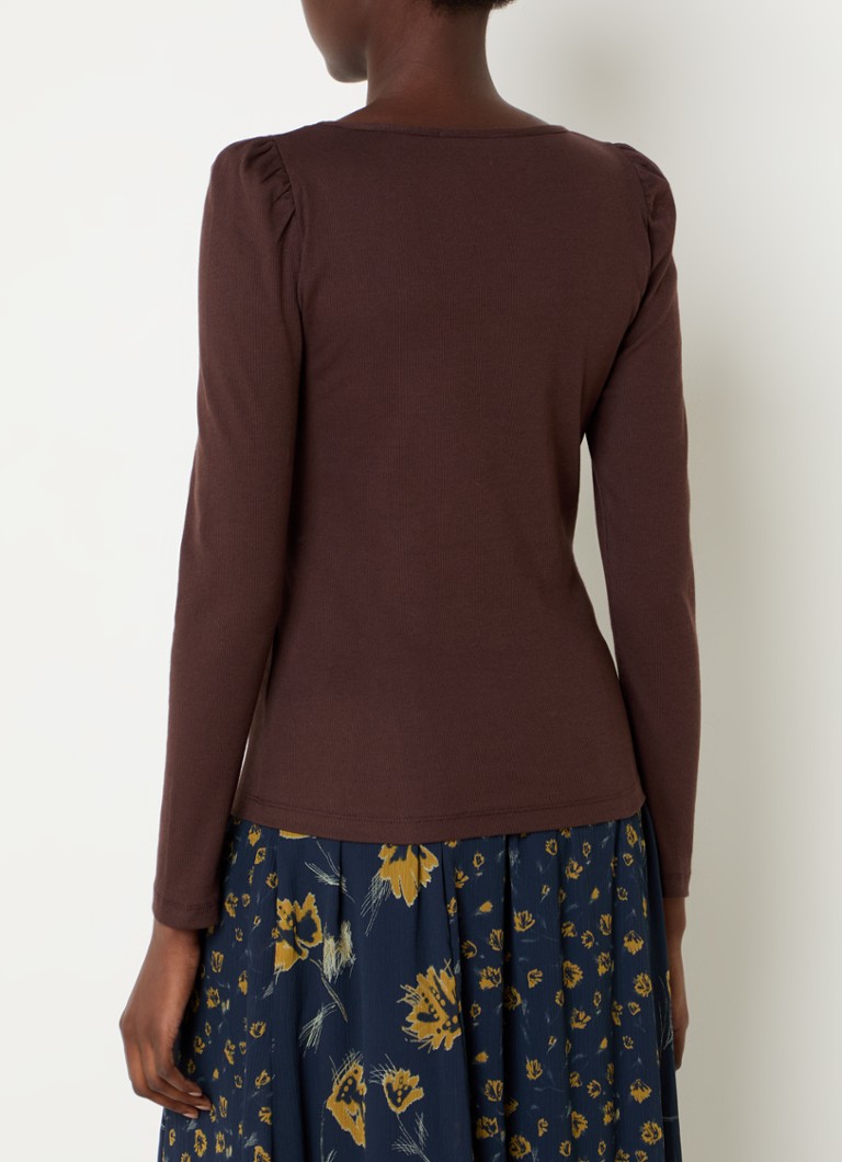 ba&sh Oprah ribbed knit top with puff sleeves