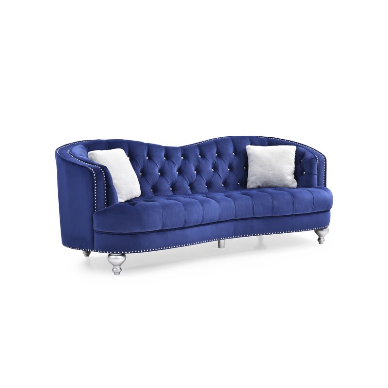 Karli 90” Velvet Recessed Arm Curved Sofa