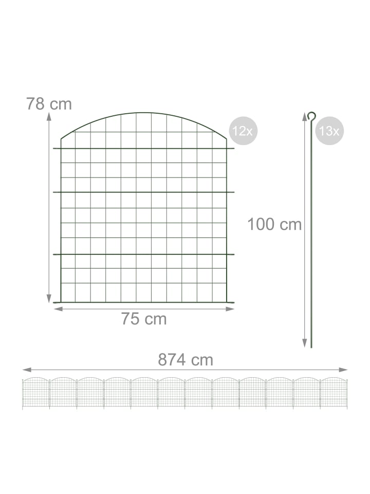 relaxdays 12 x Teichzaun in Grün - (B)75 x (H)78 cm günstig kaufen onesize