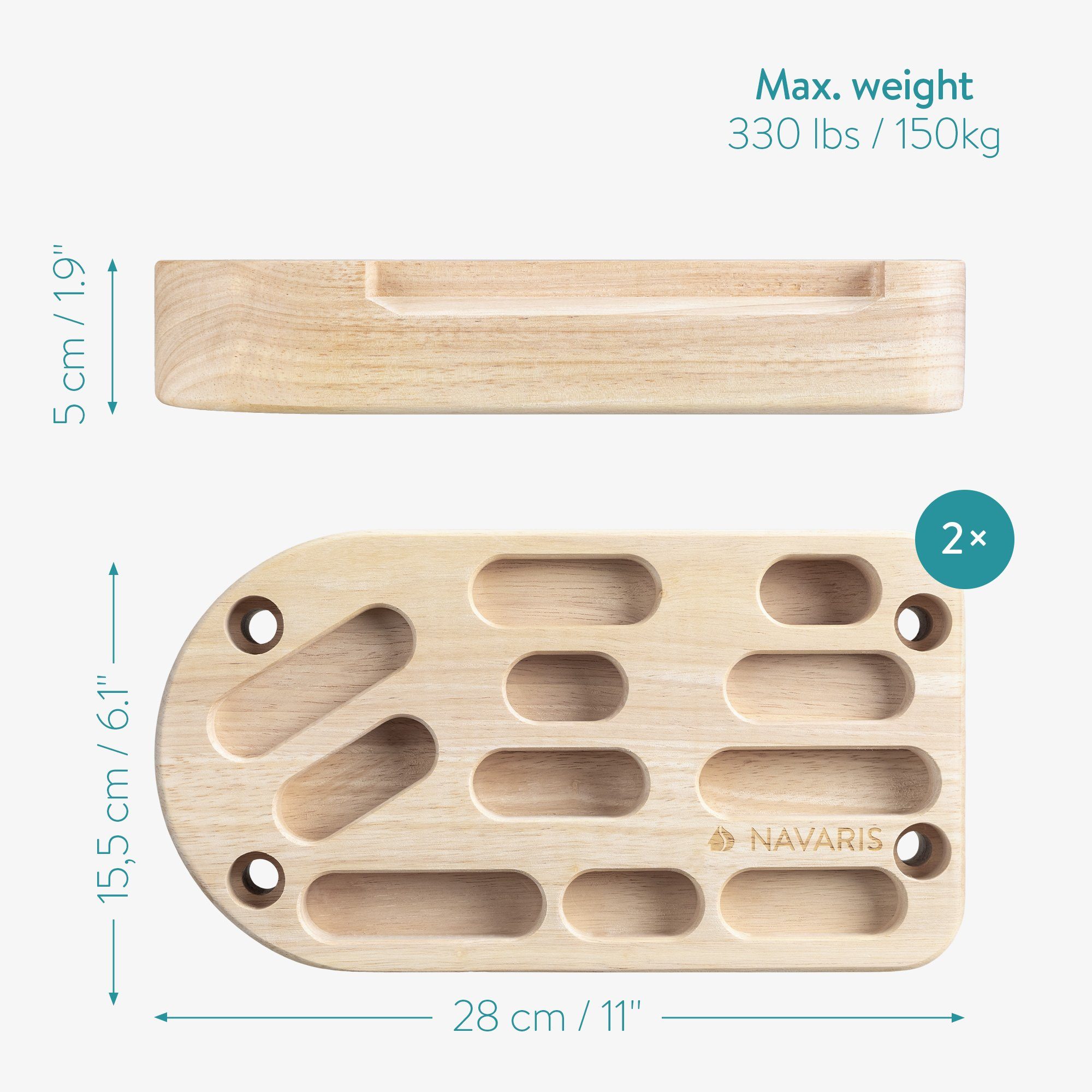 Navaris Klettergriff 2x Hangboard Klettergriffe aus Holz - Boulder Board Griffe Hängebrett