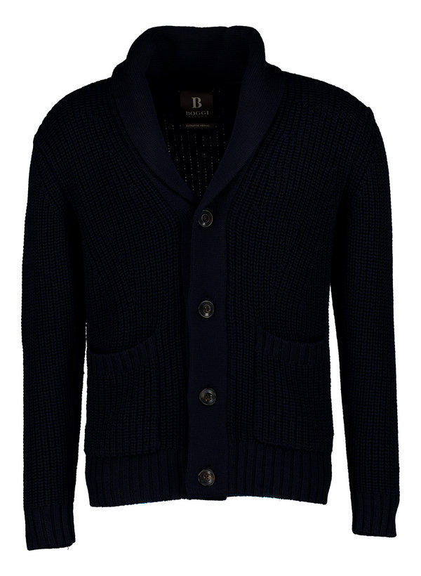 BOGGI MILANO, Strickjacke, Merinowolle extrafein, navy