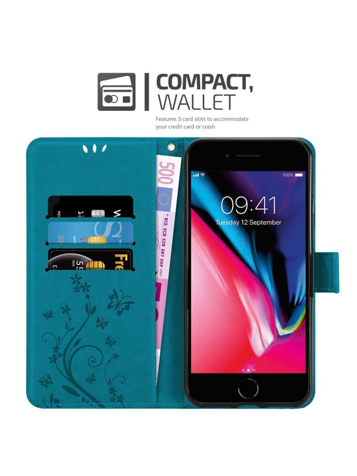 cadorabo Hülle für Apple iPhone 7 / 7S / 8 / SE 2020 Blumen Design in FLORAL BLAU günstig kaufen onesize