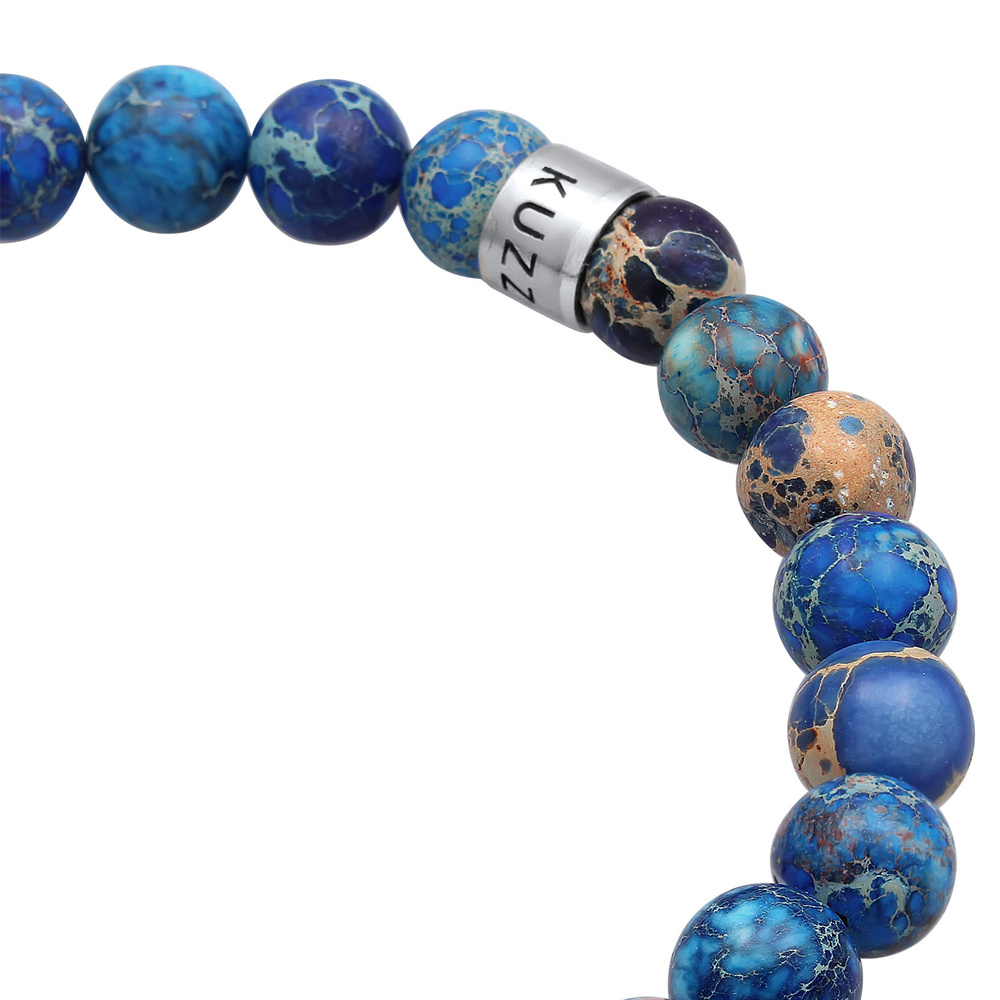 KUZZOI KUZZOI Bracelet Hommes Beads Tendance boules avec agate Bleu en Argent Sterling 9 Bracelet