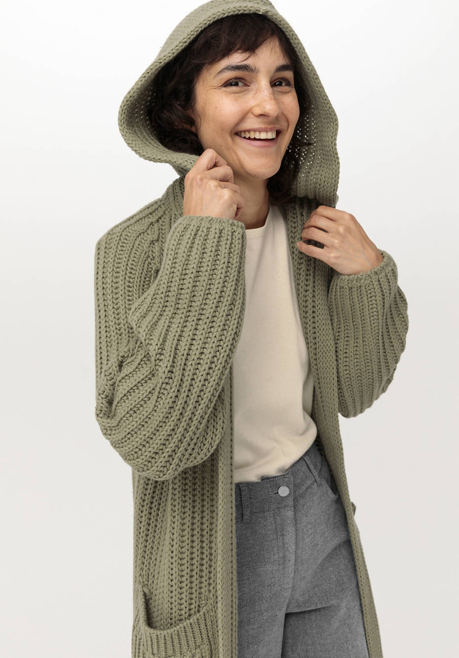 Strickmantel aus Bio-Baumwolle und Bio-Merinowolle