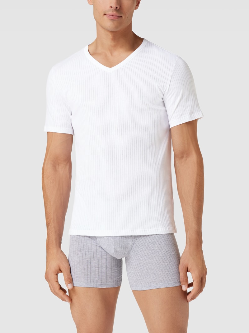 T-Shirt mit Rippenstruktur im 2er-Pack in weiß