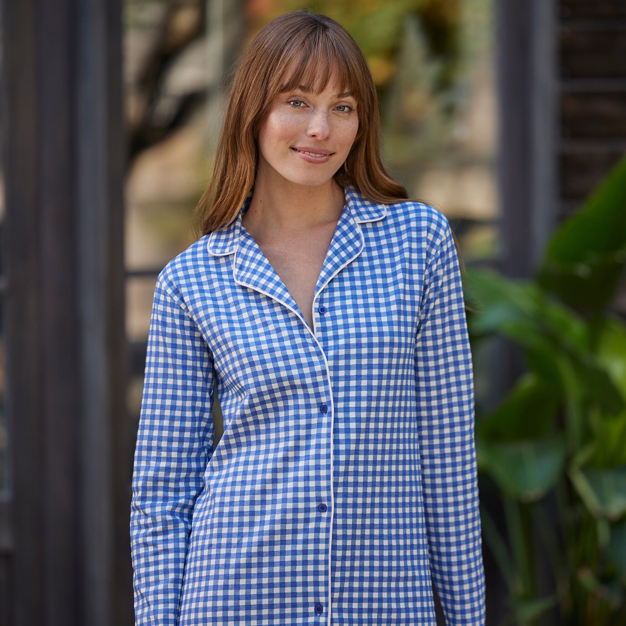 Chemise de nuit boutonnée imprimé petits carreaux