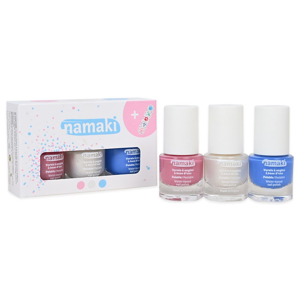 namaki Coffret 3 vernis Rose - Blanc - Bleu ciel + lime offerte Vernis à ongles à base d'eau