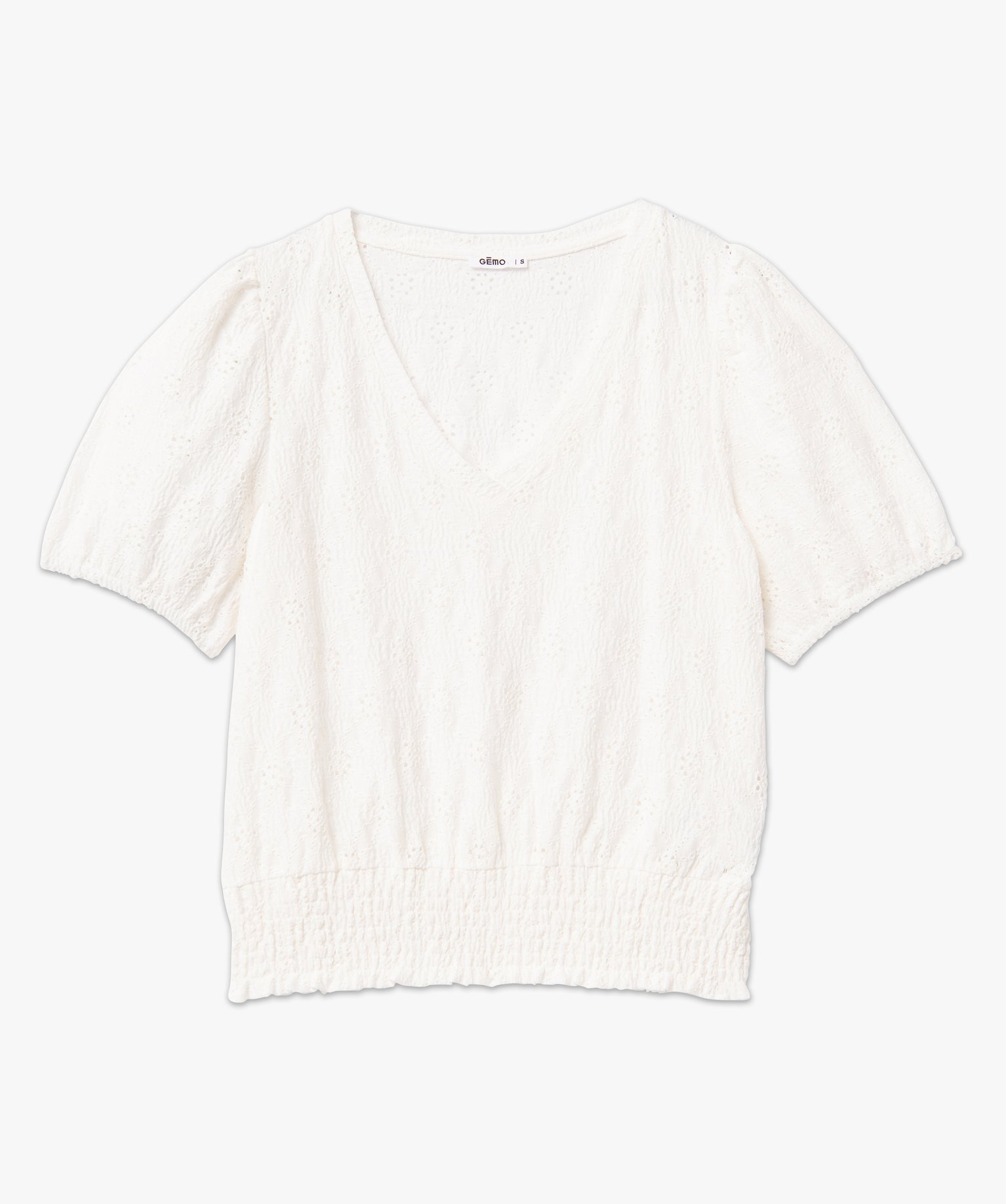 Tee-shirt à manches courtes en maille ajourée femme ecru | GEMO