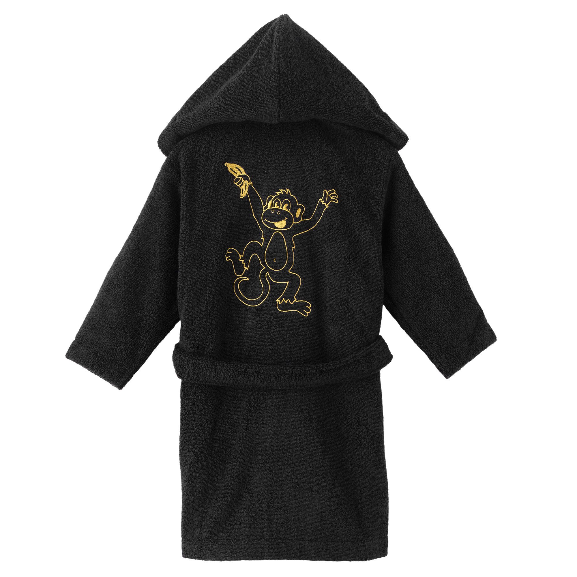 Aymando Kinderbademantel Affe, 117-128, 100% Baumwolle, Kapuze, Gürtel, gold gestickte Tiermotive, Zero Twist Garn, Geschenkverpackung