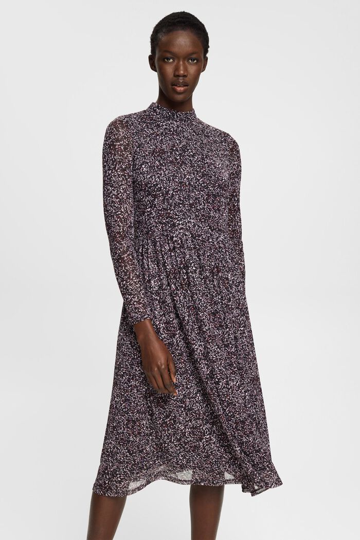 Gemustertes Mesh-Kleid mit Mock-Neck
