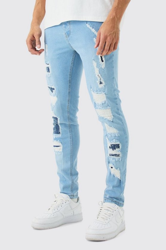 Skinny Stretch Jeans mit Rissen in hellblau