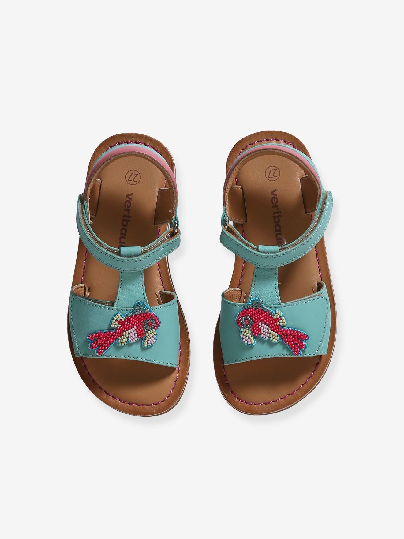 Vertbaudet Mädchen Klett-Sandalen mit Perlen - türkis