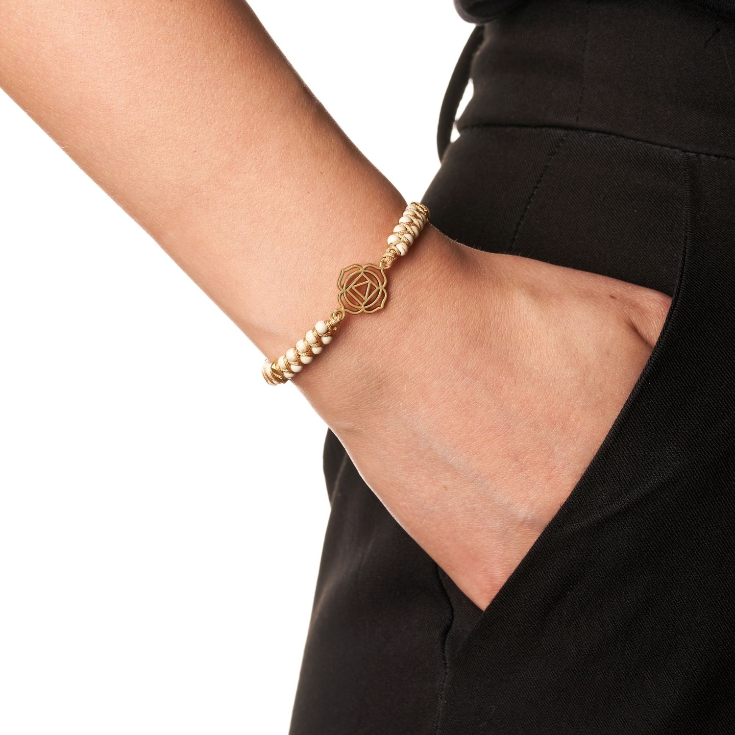 Yoga Armband - Türkis Edelstein Perlen Blau mit Lotus Anhänger