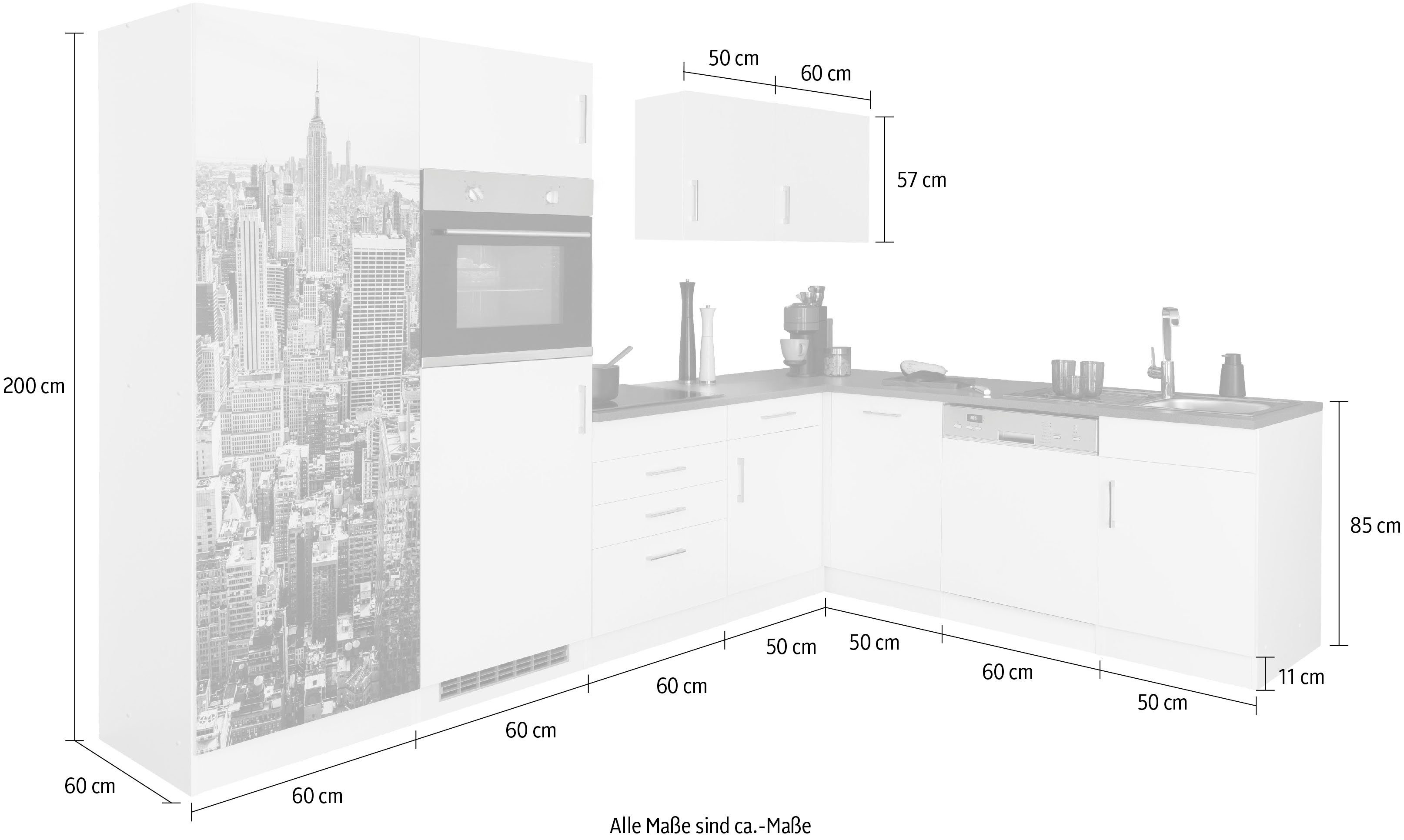 HELD MÖBEL Winkelküche Paris, ohne E-Geräte, Stellbreite 290/220 cm
