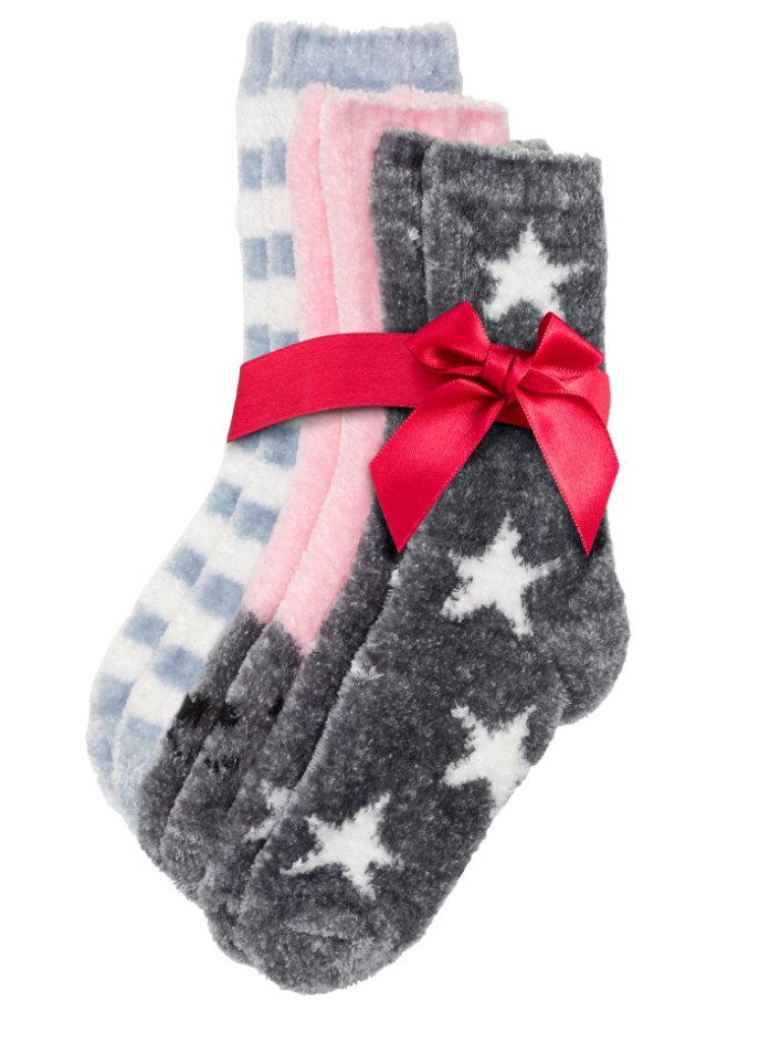 Kuschelsocken Chenille mit Satinschleife (3er Pack)