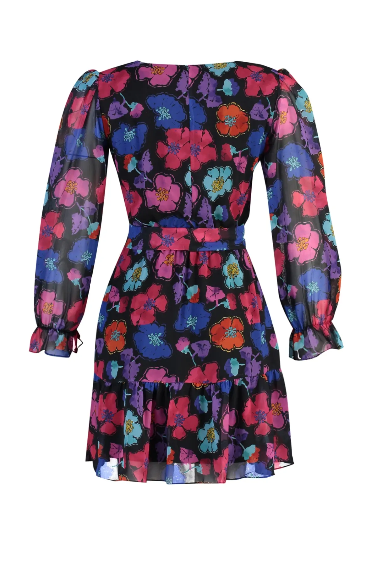 Trendyol Collection  Schwarzes, gemustertes Webkleid mit Gürtel TWOAW23EL00350