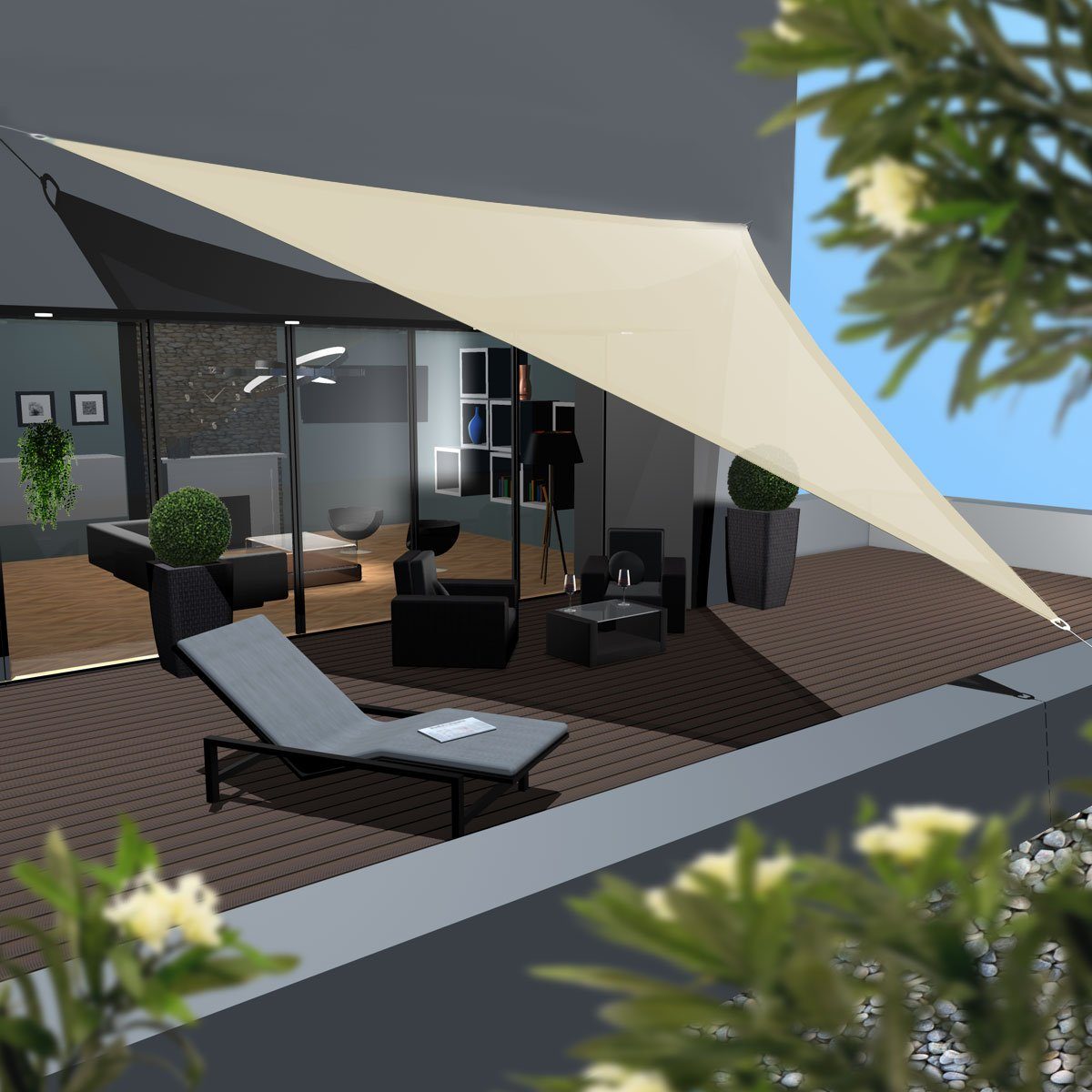 AMANKA Sonnensegel Sonnensegel HDPE Dreieck UV Sonnenschutz Plane, 7x7x7 m Balkon Garten Beige