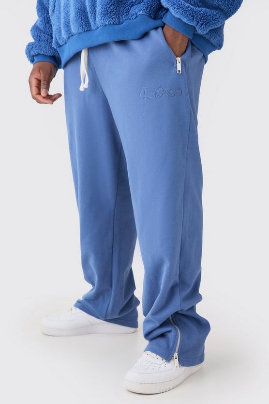 Plus gerippte Oversize Jogginghose mit Applikation und Reißverschluss