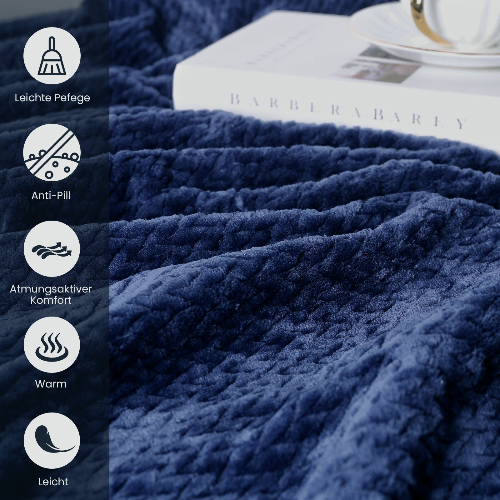 Wohndecke Fleecedecke, 150x200CM Kuscheldecke, 350 g/m², superweiche Wolldecken, Elegear, flauschige Flanell Tagesdecke für alle Jahreszeiten für Bett/Sofa