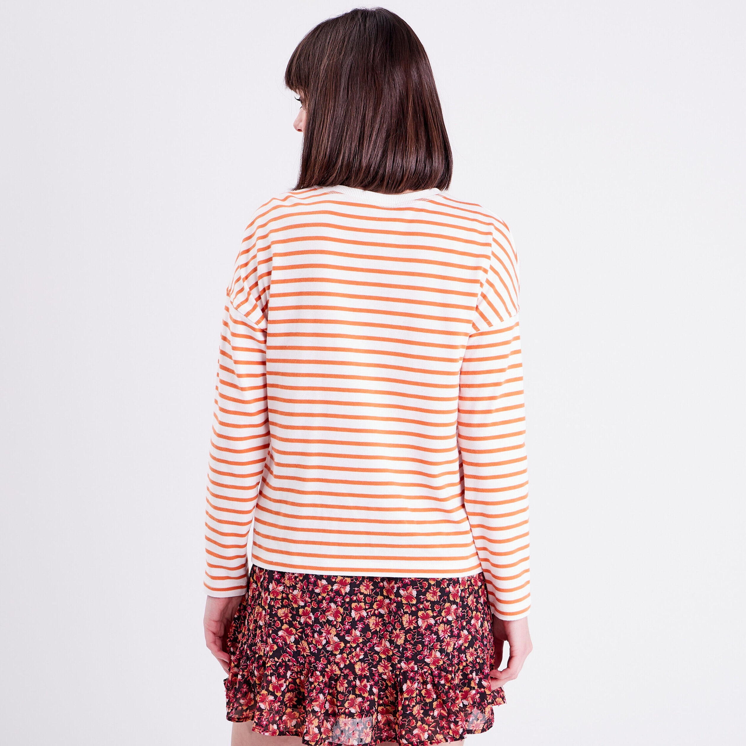 T-shirt manches longues orange corail femme | Cache Cache