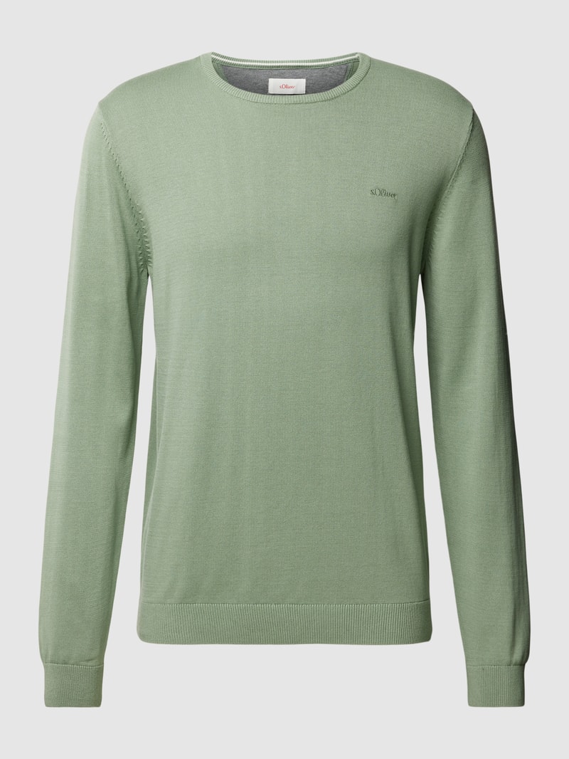 Strickpullover mit Label-Stitching Modell 'BASIC' in lindgrün