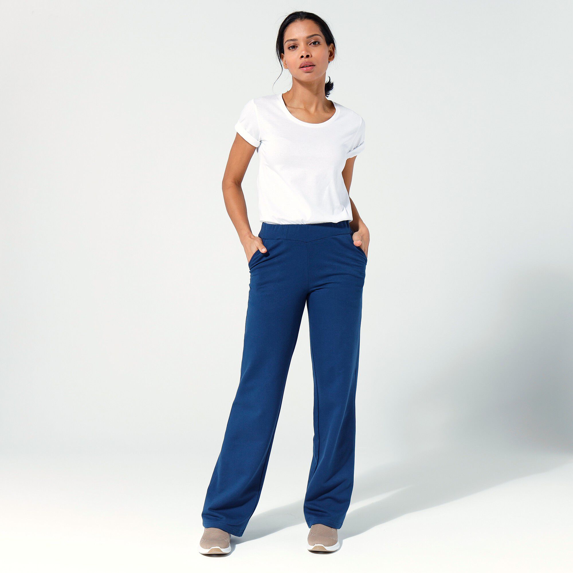 Pantalon coupe large molleton taille élastiquée