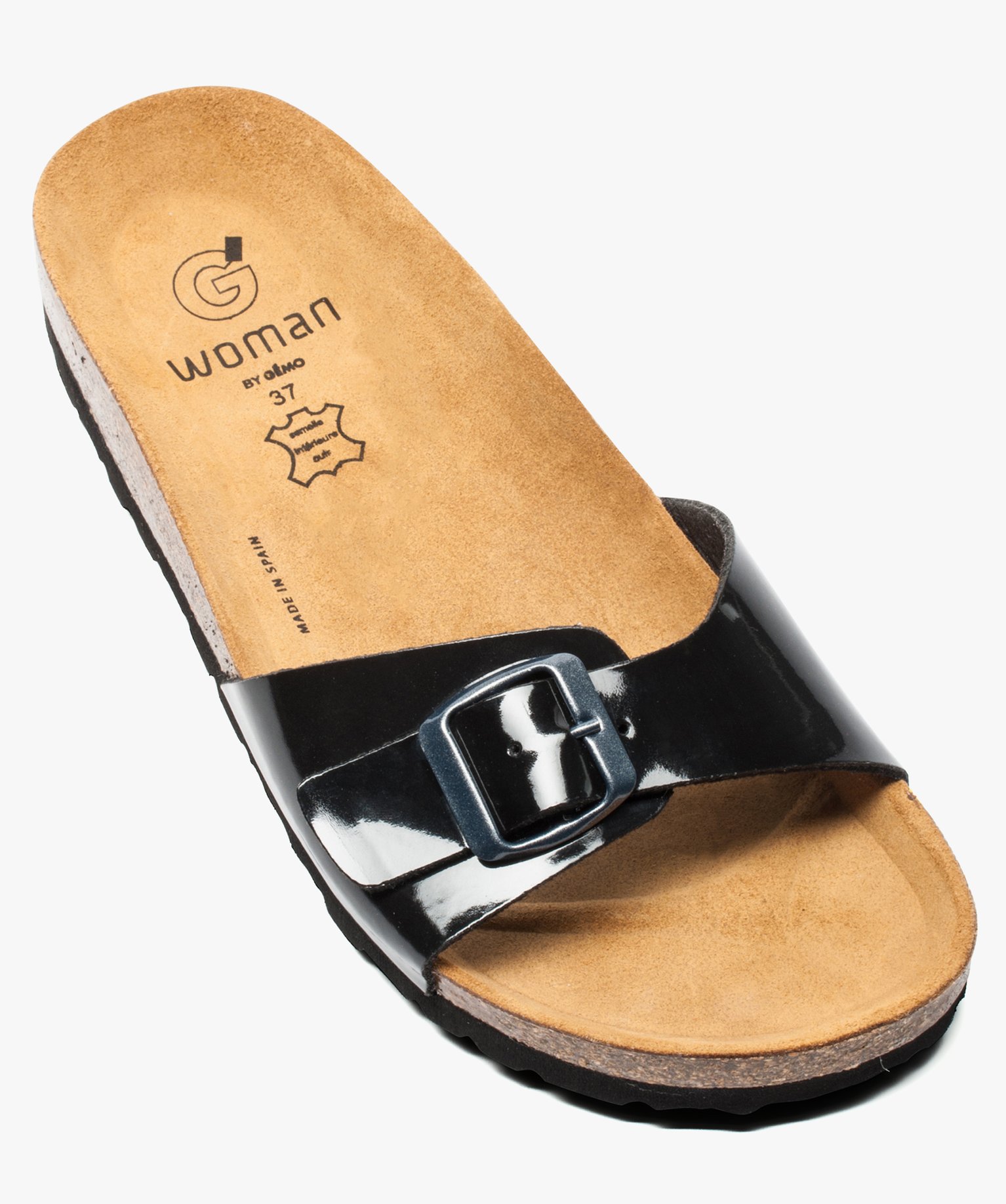Mules femme à talon plat et large bride ajustable noir | GEMO