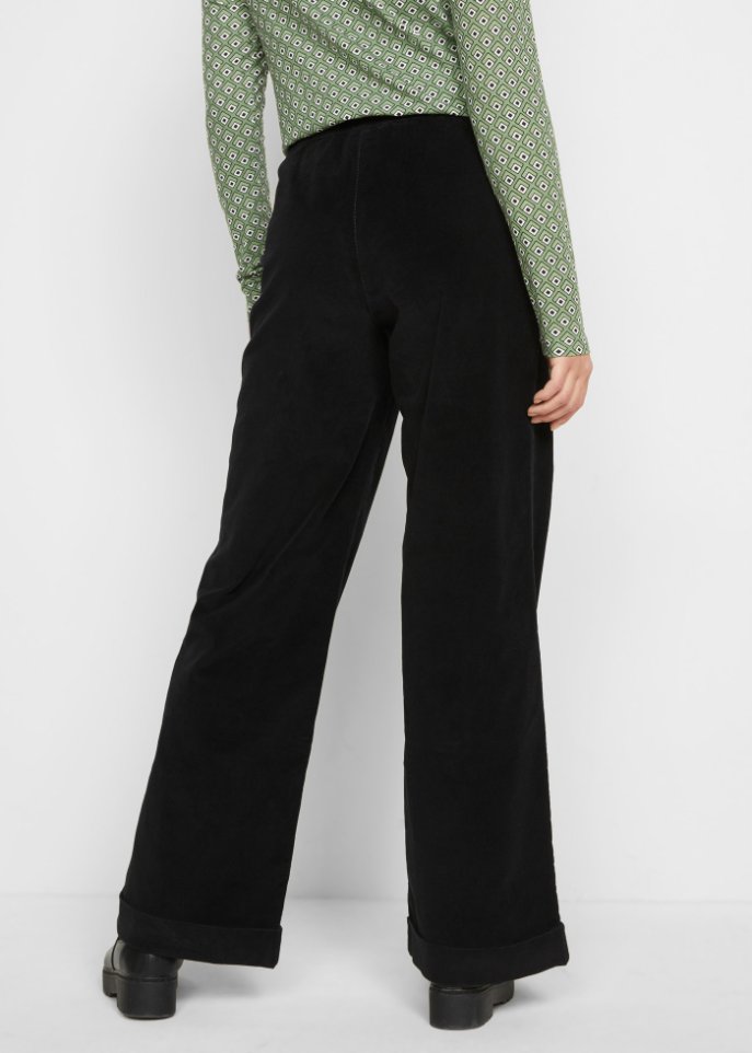 Weite Stretch-Marlenehose mit High-Waist-Schlupfbund aus Cord