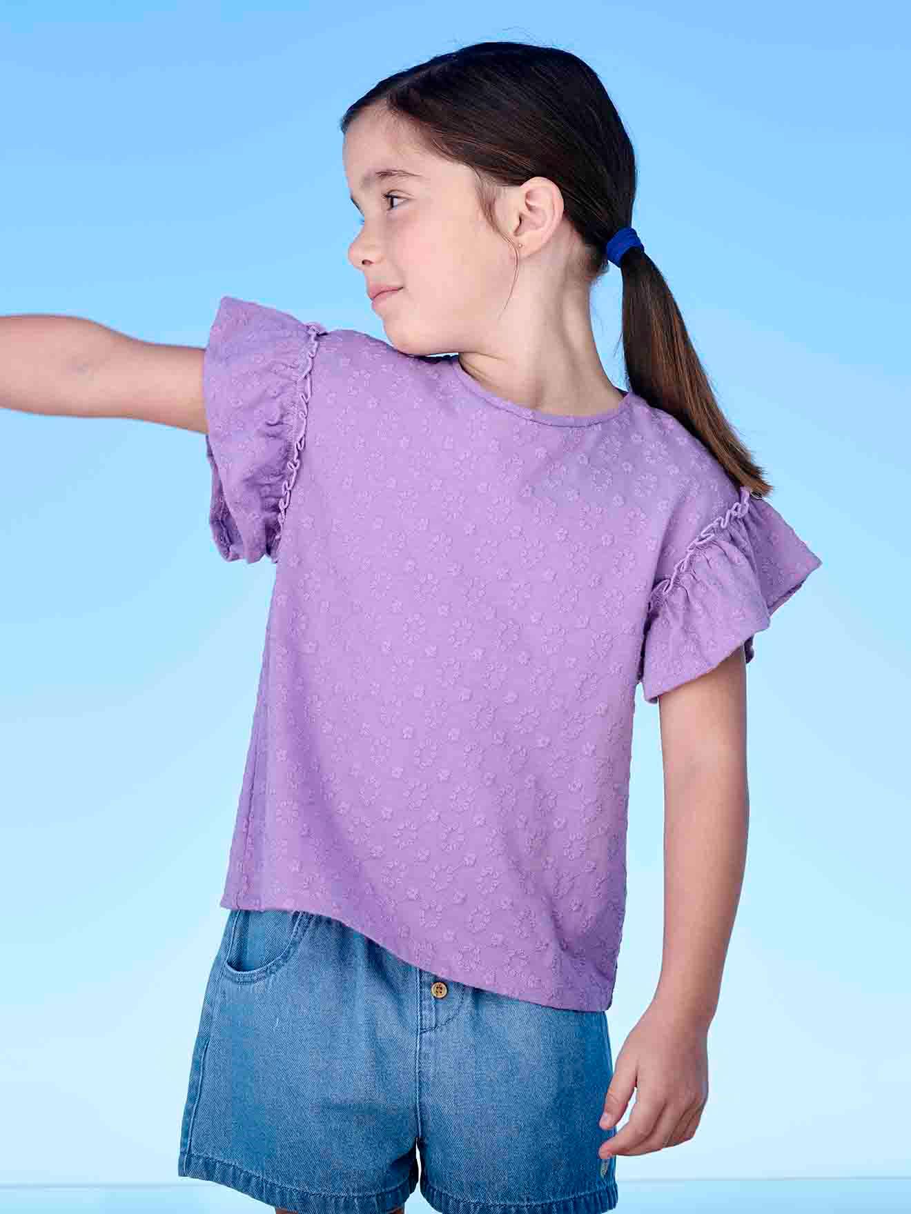 Vertbaudet Mädchen T-Shirt mit Volantärmeln Oeko-Tex - violett