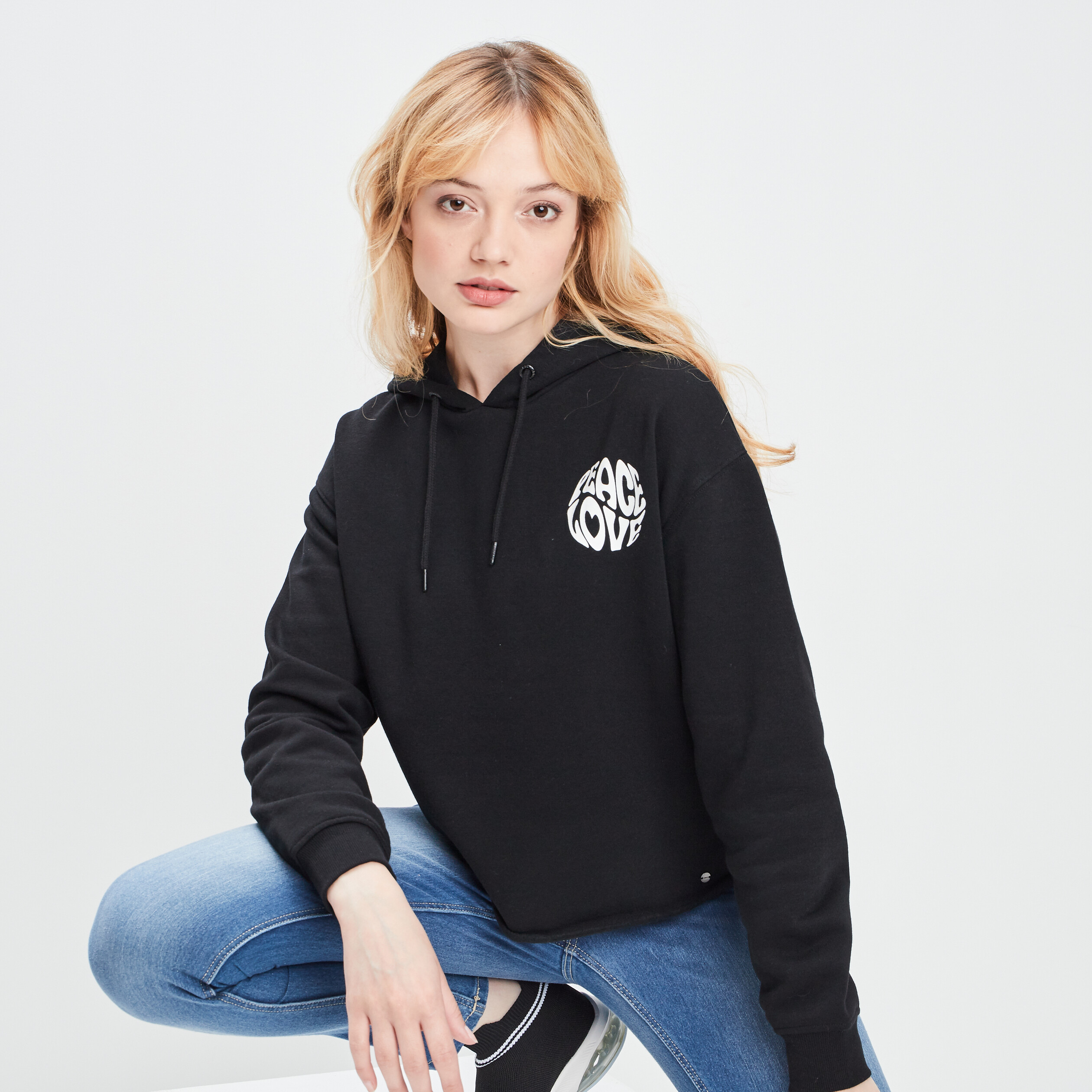 Sweat à capuche hoodie noir femme | La Halle