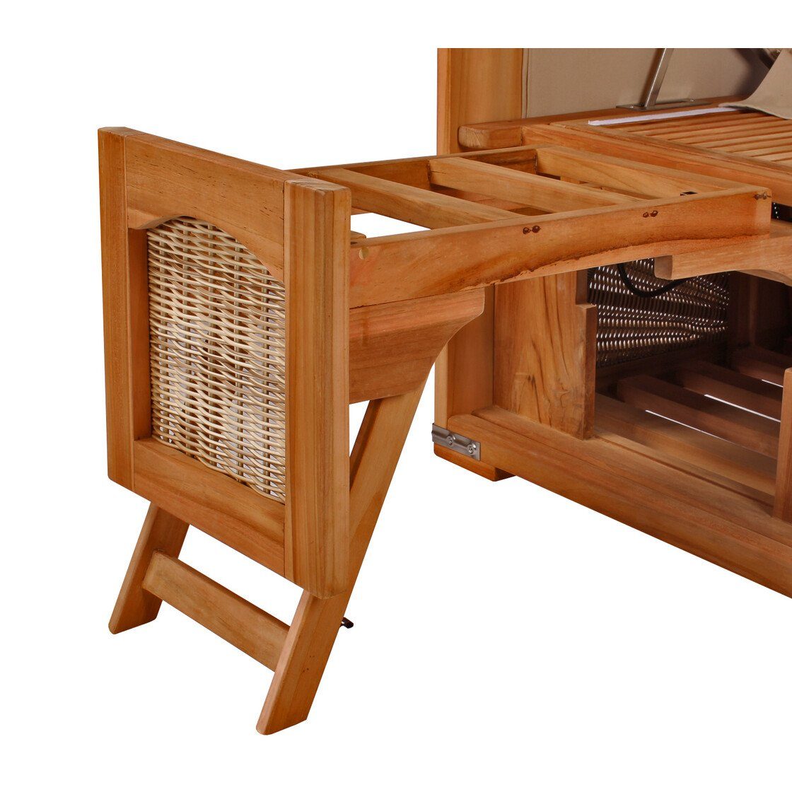 bene living Strandkorb Ammersee 2-Sitzer Teak - PE shell - Modell 548, BxTxH: 125x80x165 cm, Volllieger ca. 175 Grad, Ostsee-Strandkorb, inkl. Liftersystem und Bullaugen