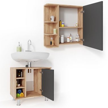 Vicco Badmöbel-Set Badezimmerset FYNN Eiche / Anthrazit Set 1, (2-er Set, 2-St., 2-er Set)