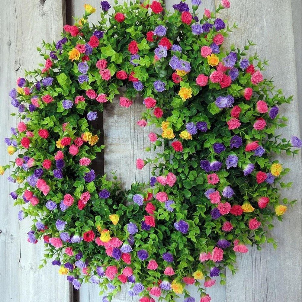 Sarfly Dekokranz Türkranz Frühling Künstliche Bunter Dekorative Blumenkranz, Outdoor Frühlings Und Sommerkränze Deko Kranz Eukalyptuskranz