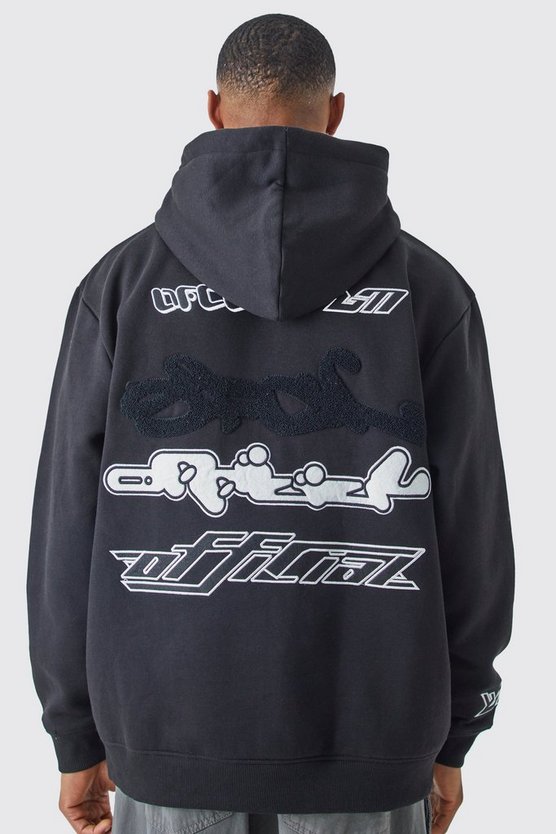 Oversize Hoodie mit Frottee-Applikation und 1/4 Reißverschluss