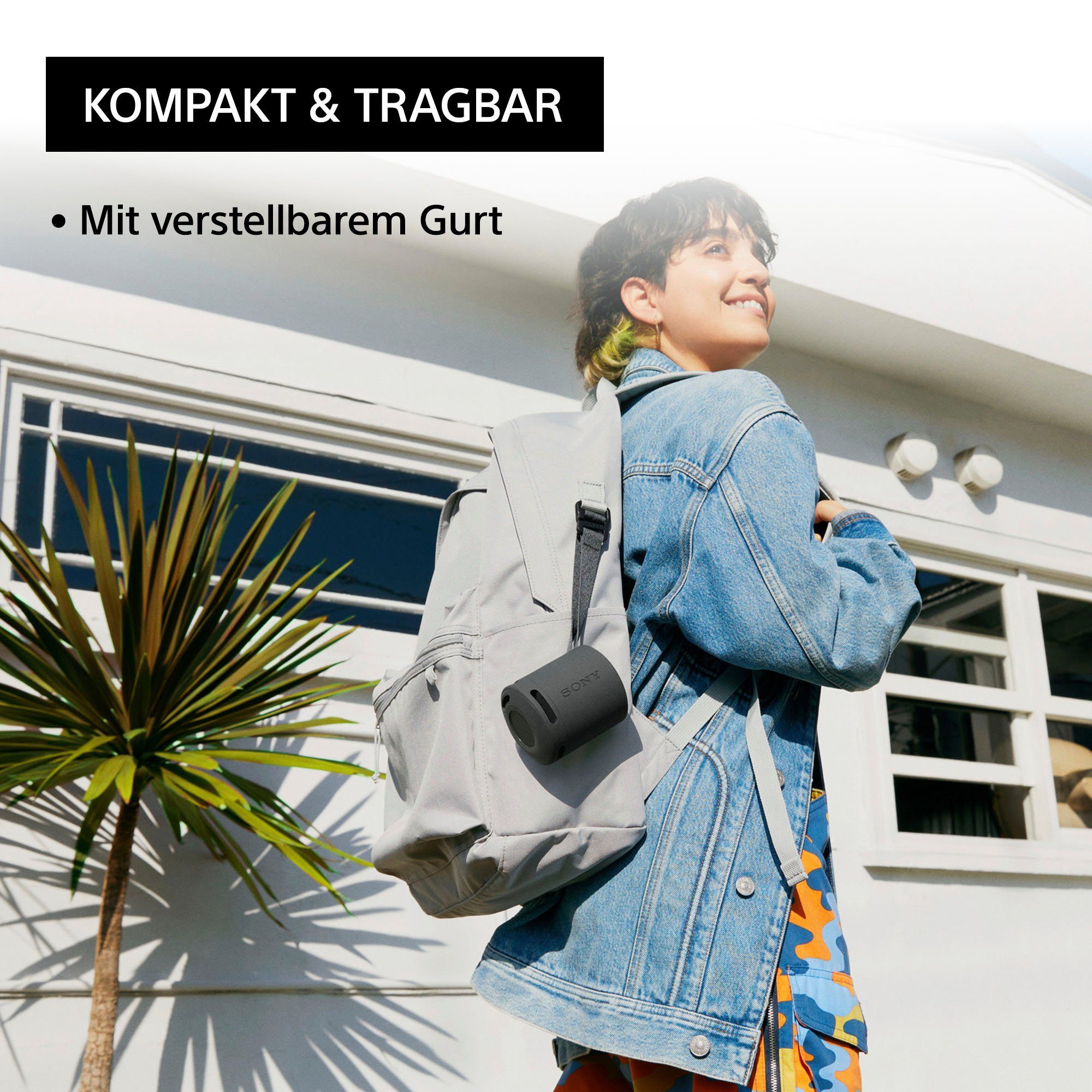 Sony SRS-XB100 Stereo Bluetooth-Lautsprecher (Bluetooth, Kabellos, wasser- und staubdicht, 16-Std.-Akku, umweltfreundlich)