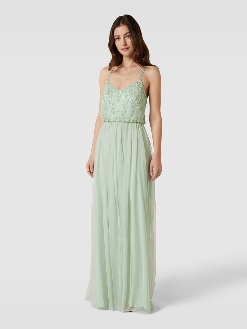 Abendkleid mit Zierbesatz in hellgrün